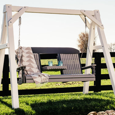 LuxCraft 5' Classic Highback Poly Porch Swing With Flip Down Center Console